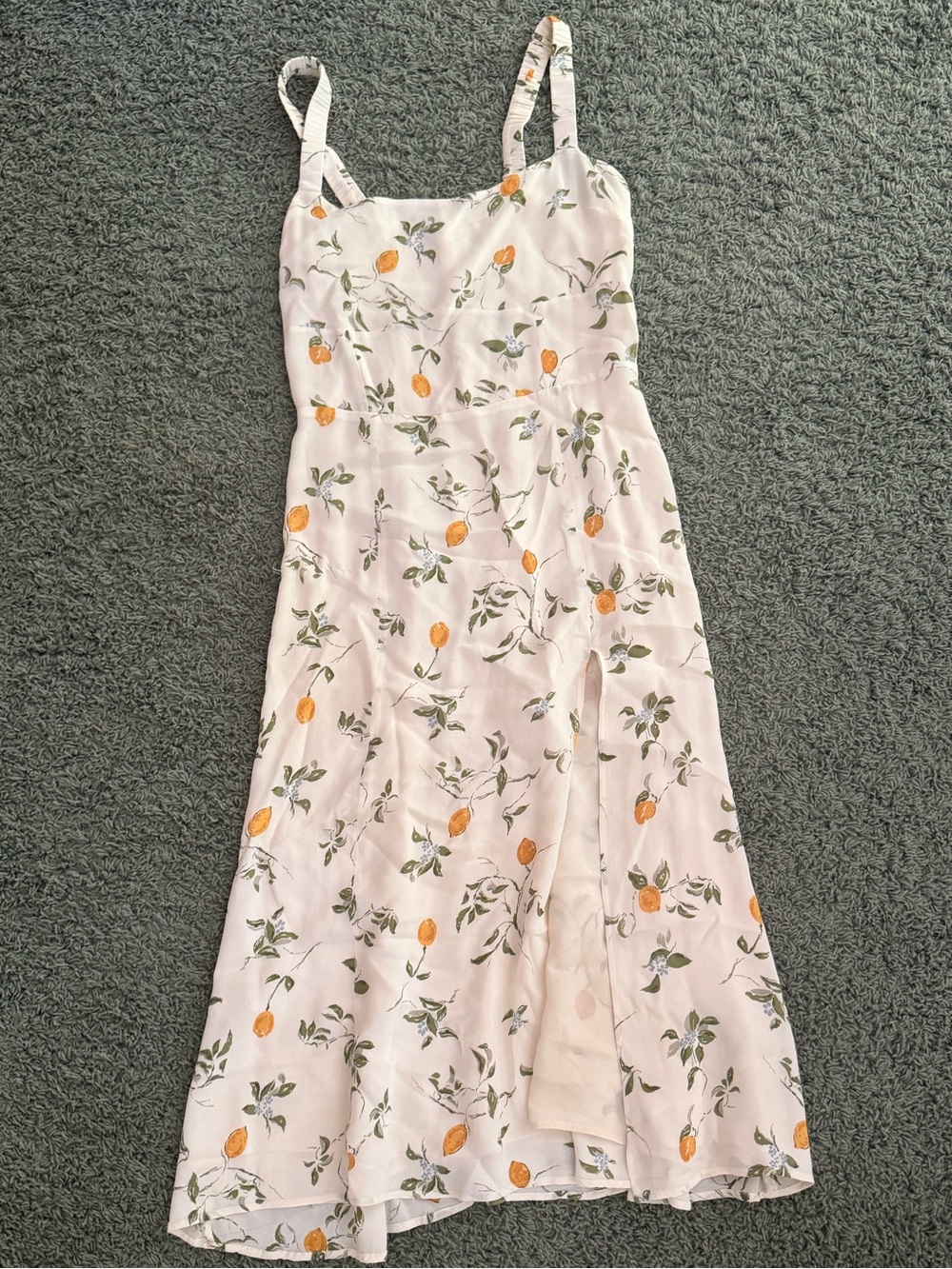 Reformation White Dress with Orange and Green Fruit Print